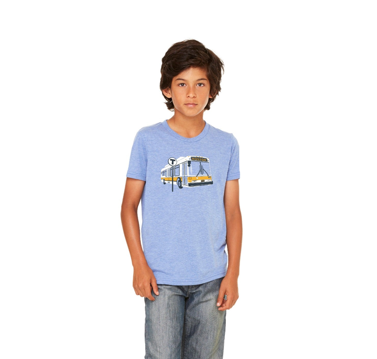 Youth Boston mbta bus t-shirt - heather blue